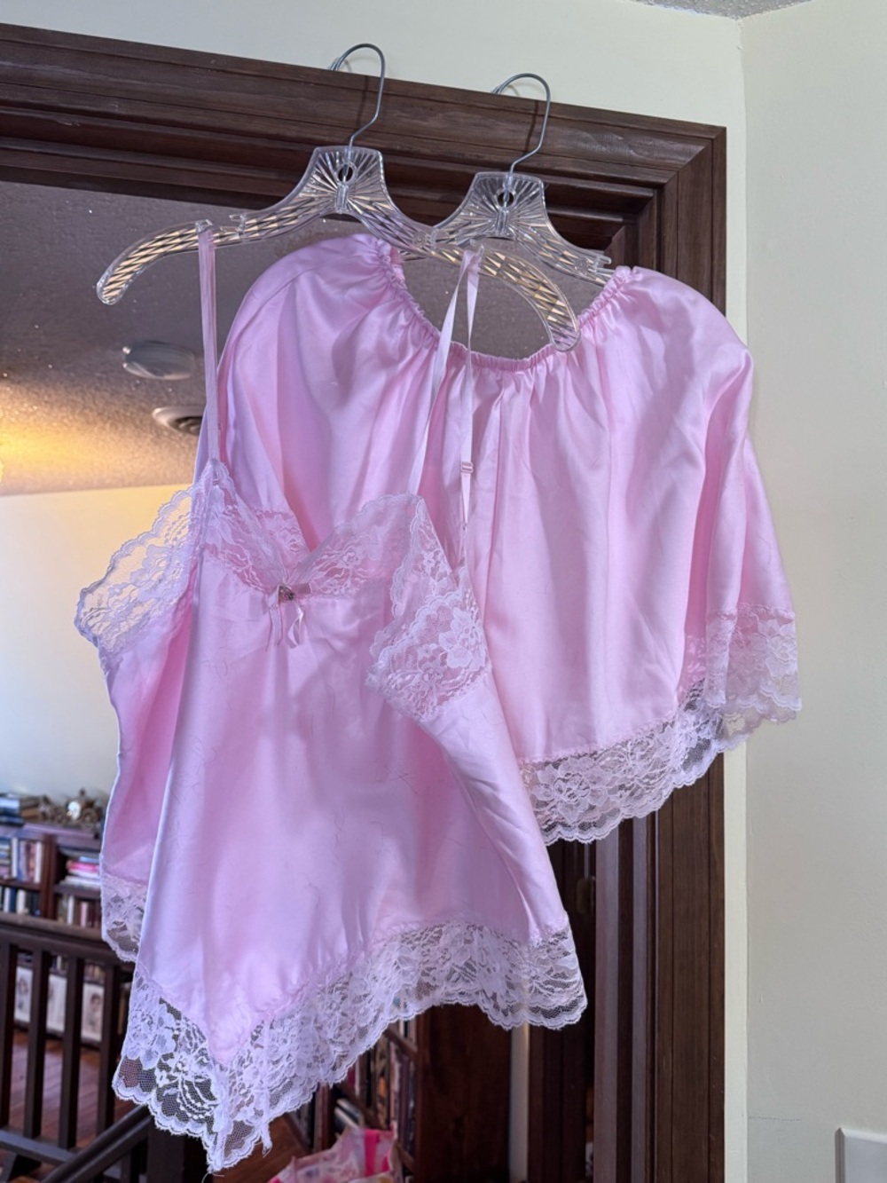 Pink Lace Satin Two-Piece Sleepwear Set